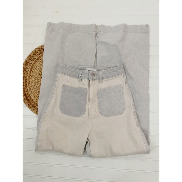 ROLLAS The Sailor Jean High Rise Wide Leg Color-block Shell Spice Gray /Cream 24 - Picture 3 of 11